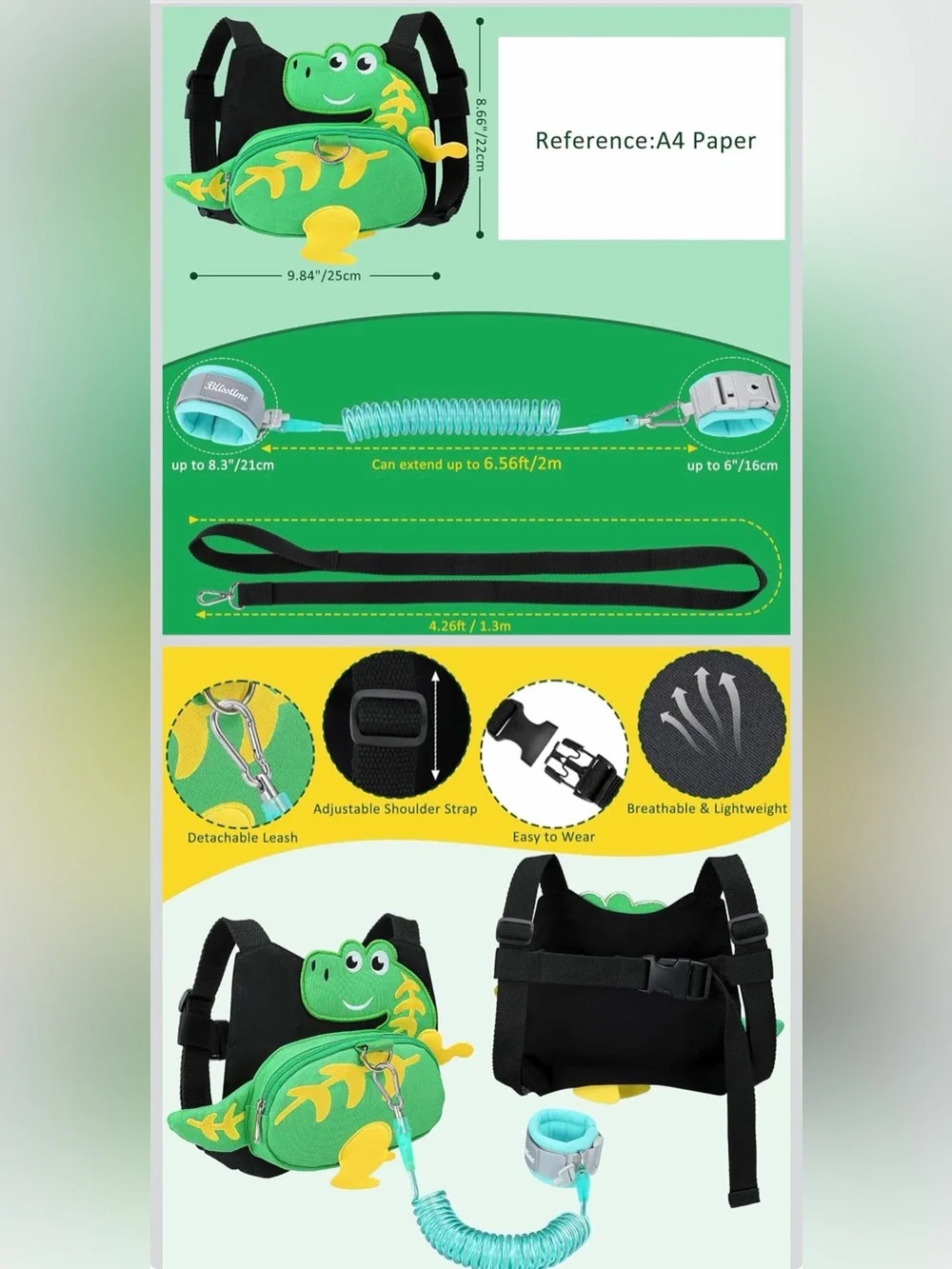 Kids Frog Backpack Leash in Green - Safety Harness for Toddlers